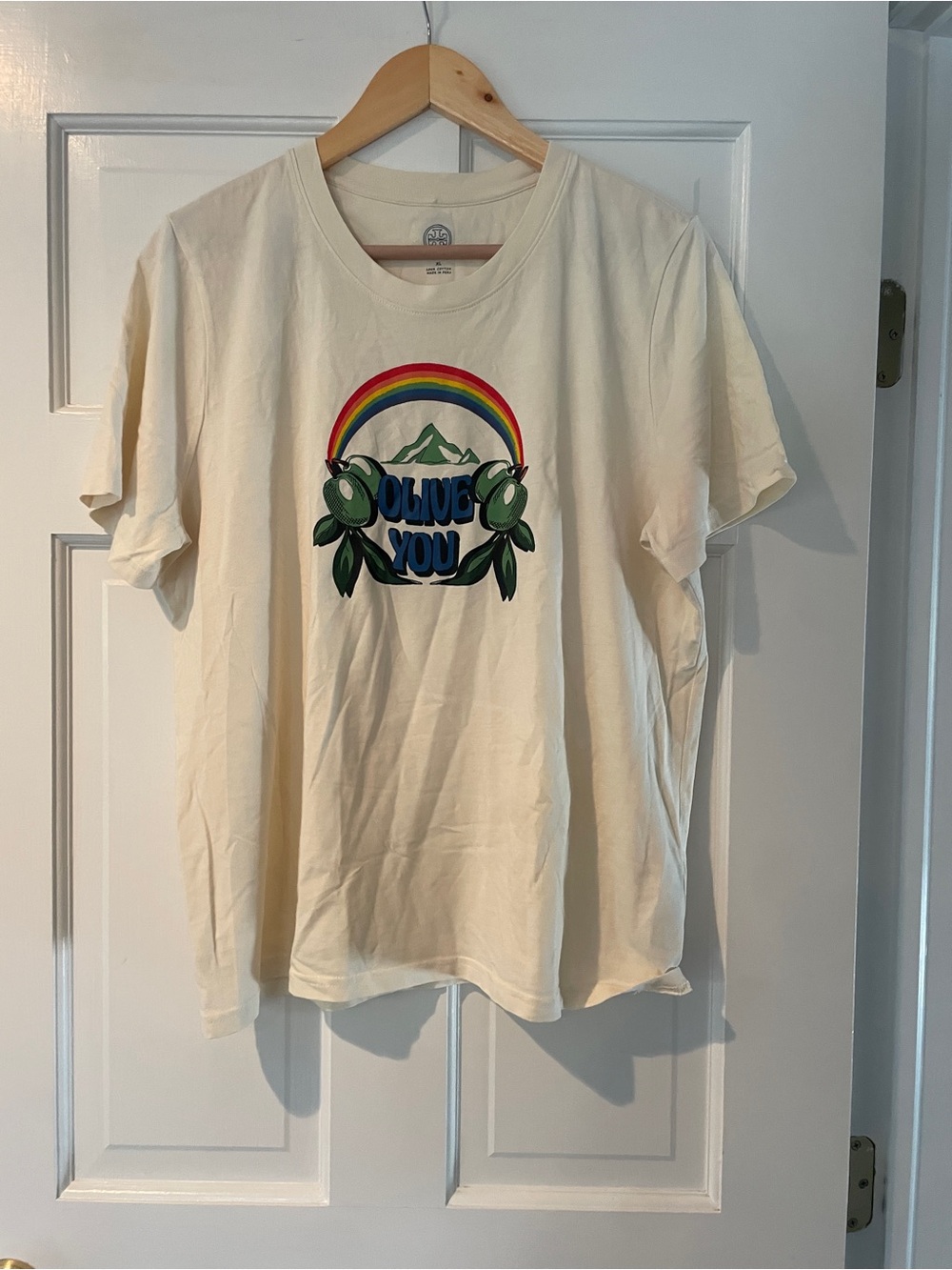 Tory Burch Cream 'Olive You' Rainbow Graphic Tee xl